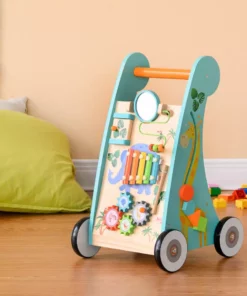 TeamsonUS Teamson Kids Preschool Play Lab Wooden Baby Walker And Activity Station, Natural/Blue