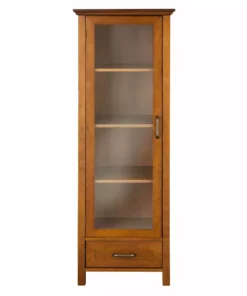TeamsonUS Teamson Home Avery Wooden Linen Tower Cabinet With Storage, Oiled Oak