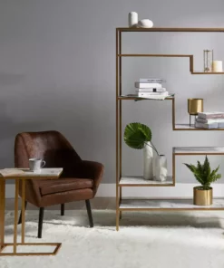 TeamsonUS Teamson Home Marmo Modern Marble-Look C Shape Side Table, Marble/Brass