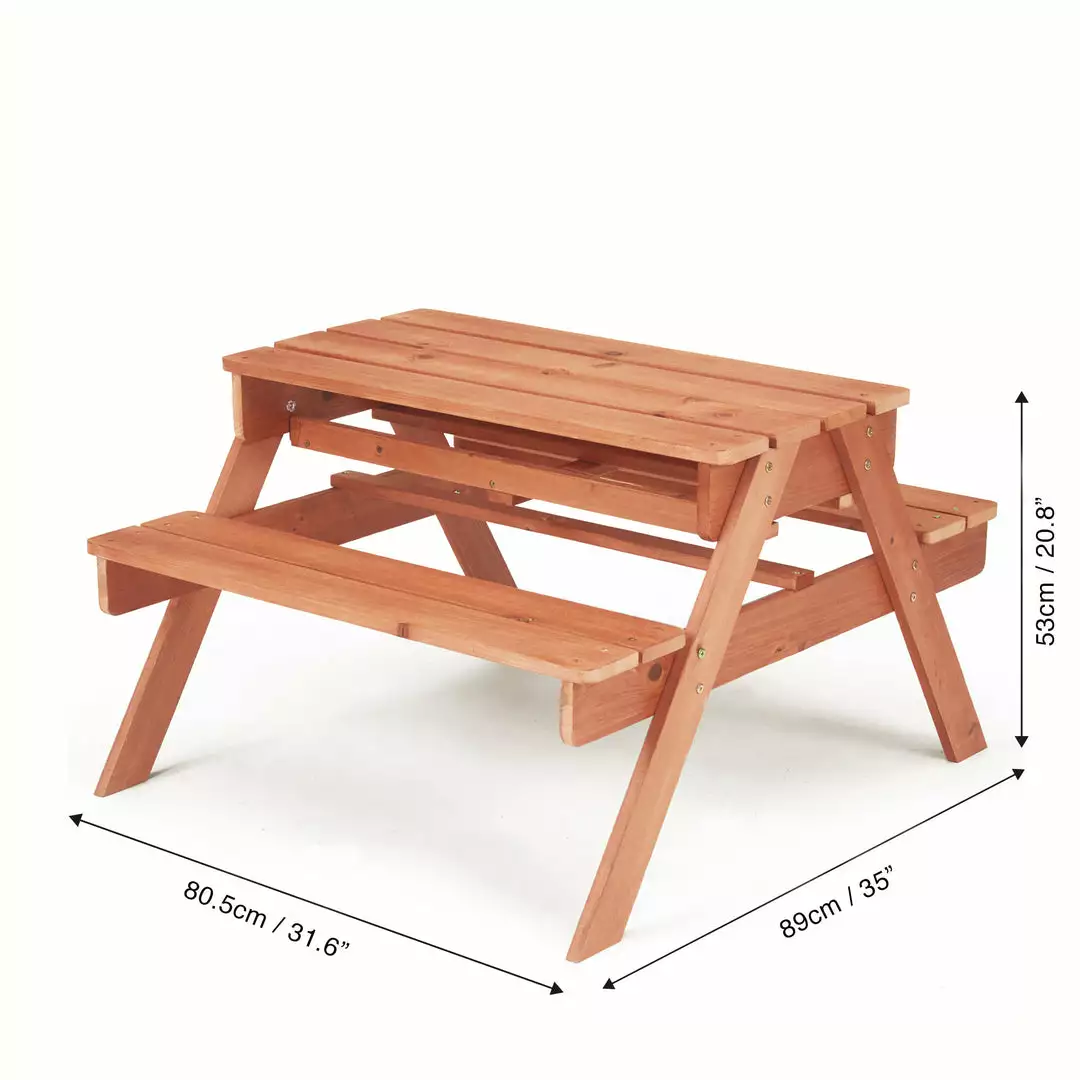 TeamsonUS Teamson Kids Outdoor Wooden Picnic Table With 2 Sensory Bins For Sand/Water Play Plus Accessories, Warm Cherry 5 TeamsonUS Teamson Kids Outdoor Wooden Picnic Table With 2 Sensory Bins For Sand/Water Play Plus Accessories, Warm Cherry
