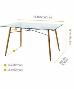 TeamsonUS Teamson Home Minimalist Glass Top Dining Table With Wood Base, Natural 11 TeamsonUS Teamson Home Minimalist Glass Top Dining Table With Wood Base, Natural