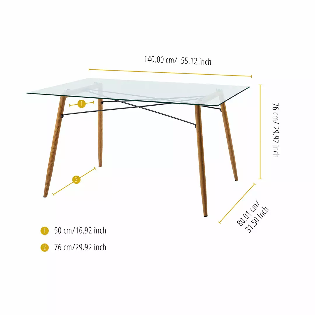 TeamsonUS Teamson Home Minimalist Glass Top Dining Table With Wood Base, Natural 6 TeamsonUS Teamson Home Minimalist Glass Top Dining Table With Wood Base, Natural