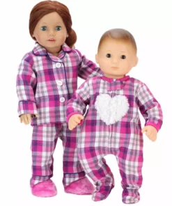 TeamsonUS Sophia's Flannel Pajama & Slippers Set For 18'' Dolls, Pink Kids