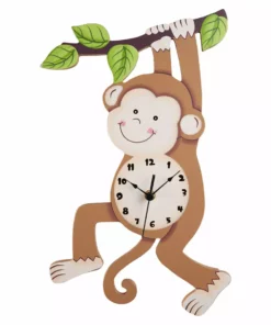 TeamsonUS Fantasy Fields Kids Wooden Sunny Safari Monkey Wall Clock, Brown