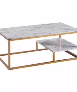 TeamsonUS Teamson Home Marmo Modern Marble-Look Coffee Table With Shelf, Marble/Brass