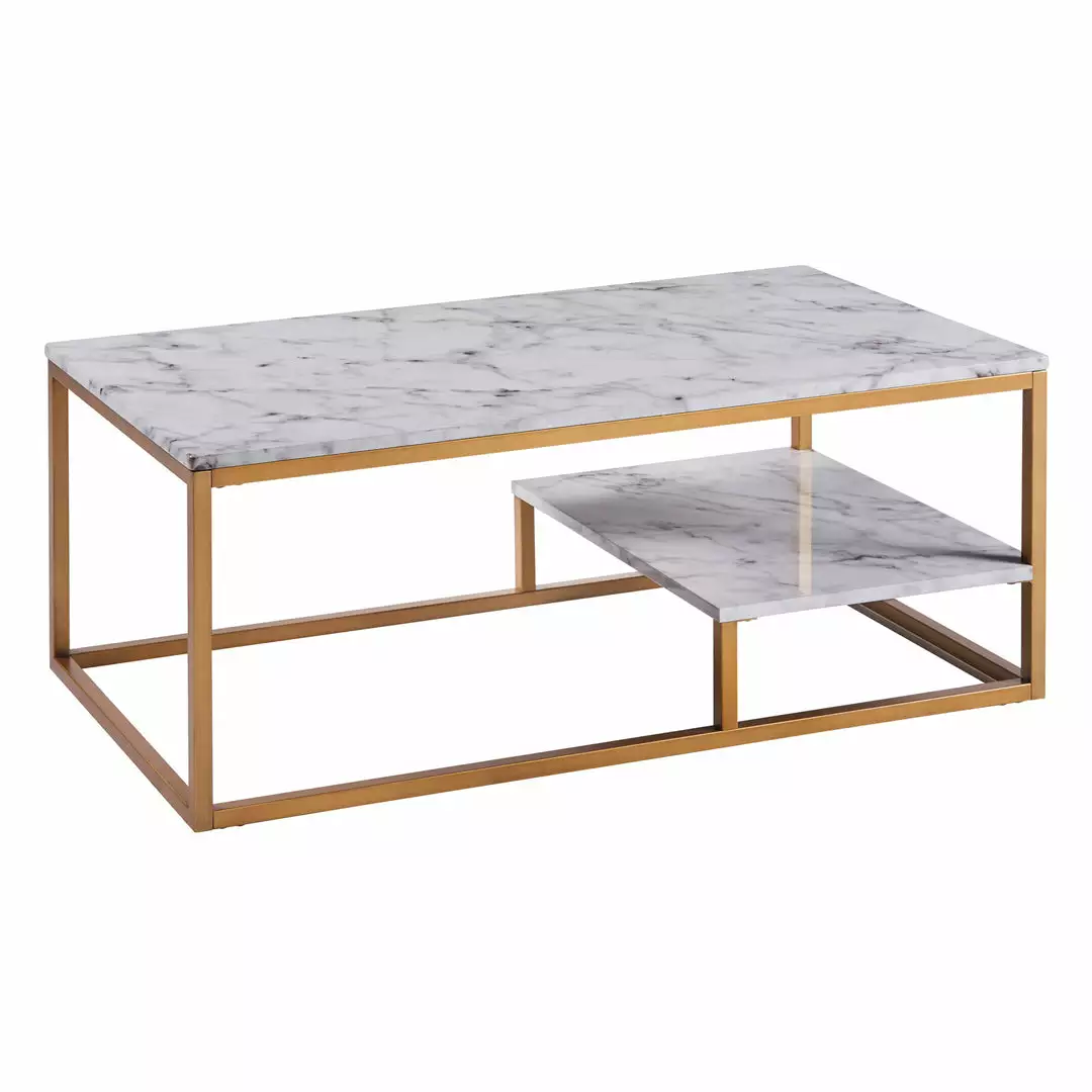 TeamsonUS Teamson Home Marmo Modern Marble-Look Coffee Table With Shelf, Marble/Brass 3 TeamsonUS Teamson Home Marmo Modern Marble-Look Coffee Table With Shelf, Marble/Brass