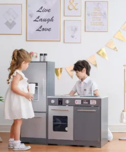 TeamsonUS Teamson Kids Little Chef Milano Classic Kids Kitchen Playset With 10 Accessories, Gray