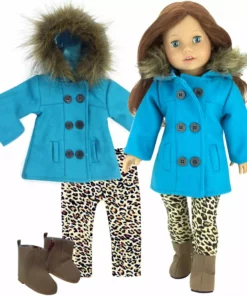 TeamsonUS Sophia's 3 Piece Winter Set Includes Fur Trimmed Pea Coat, Animal Print Leggings And Boots For 18" Dolls, Turquoise/Brown 11 TeamsonUS Sophia's 3 Piece Winter Set Includes Fur Trimmed Pea Coat, Animal Print Leggings And Boots For 18