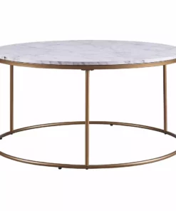 TeamsonUS Teamson Home Marmo Modern Marble-Look Round Coffee Table, Marble/Brass