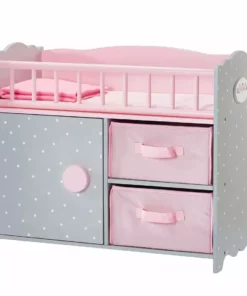 TeamsonUS Olivia's Little World Polka Dots Princess Baby Doll Crib With Storage Closet And Drawers, Gray/Pink Kids