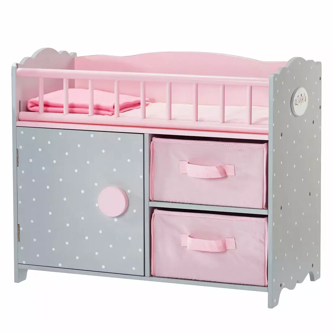 TeamsonUS Olivia's Little World Polka Dots Princess Baby Doll Crib With Storage Closet And Drawers, Gray/Pink Kids 3 TeamsonUS Olivia's Little World Polka Dots Princess Baby Doll Crib With Storage Closet And Drawers, Gray/Pink Kids