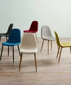 TeamsonUS Teamson Home Minimalist Dining Chair With Wood Grain Metal Legs, Set Of 2, Natural/Light Gray