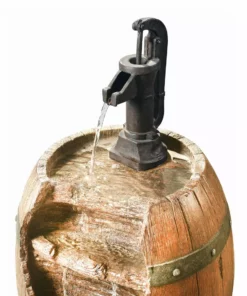 TeamsonUS Teamson Home Vintage Pump & Barrel Outdoor Waterfall Fountain, Brown 9 TeamsonUS Teamson Home Vintage Pump & Barrel Outdoor Waterfall Fountain, Brown