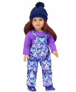 TeamsonUS Sophia's Ikat Print Snow Bib Overalls, Long Sleeve Tee, Fleece Hat And Boots Set For 18" Dolls, Purple Kids