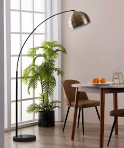 TeamsonUS Teamson Home Arquer Arc 68" Metal Floor Lamp With Bell Shade, Antique Brass 10 TeamsonUS Teamson Home Arquer Arc 68