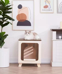 TeamsonUS Teamson Pets Daisy Elevated Vented Wooden Cat Litter Box Enclosure Side Table New