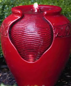 TeamsonUS Teamson Home Outdoor Glazed Pot Floor Fountain With LED Lights, Red