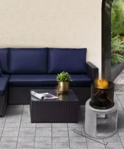 TeamsonUS Teamson Home Outdoor 16" Wood Burning Fire Pit With Decorative Log Storage Base, Gray/Black New