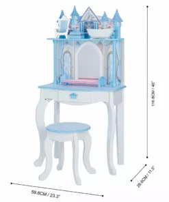 TeamsonUS Fantasy Fields Kids Dreamland Castle Vanity Set With Chair And Accessories, White/Blue