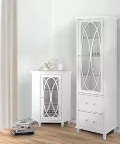 TeamsonUS Teamson Home Florence Wooden Linen Tower Cabinet With Storage, White