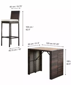 TeamsonUS New Teamson Home 5 Pc Outdoor Wicker Dining Set With Acacia Tabletop And Cushions, Brown