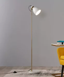 TeamsonUS Teamson Home Quincy Modern Monopod Floor Lamp With Antique Brass Finish, White