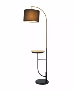 TeamsonUS Teamson Home Danna 65" Modern Metal Arc Floor Lamp With Marble Base, Built-In Table, And USB Port, Black