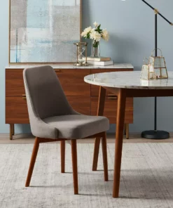 TeamsonUS Teamson Home Ashton Round Marble-Look Dining Table With Wood Base, Marble/Walnut