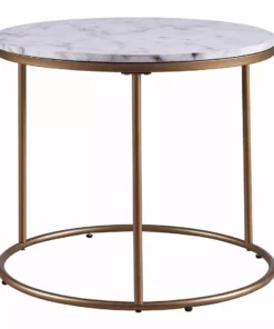 TeamsonUS Teamson Home Marmo Modern Marble-Look Round Side Table, Marble/Brass