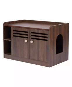 TeamsonUS Teamson Pets Robin Vented Wooden Cat Litter Box Enclosure Storage Bench, Mocha