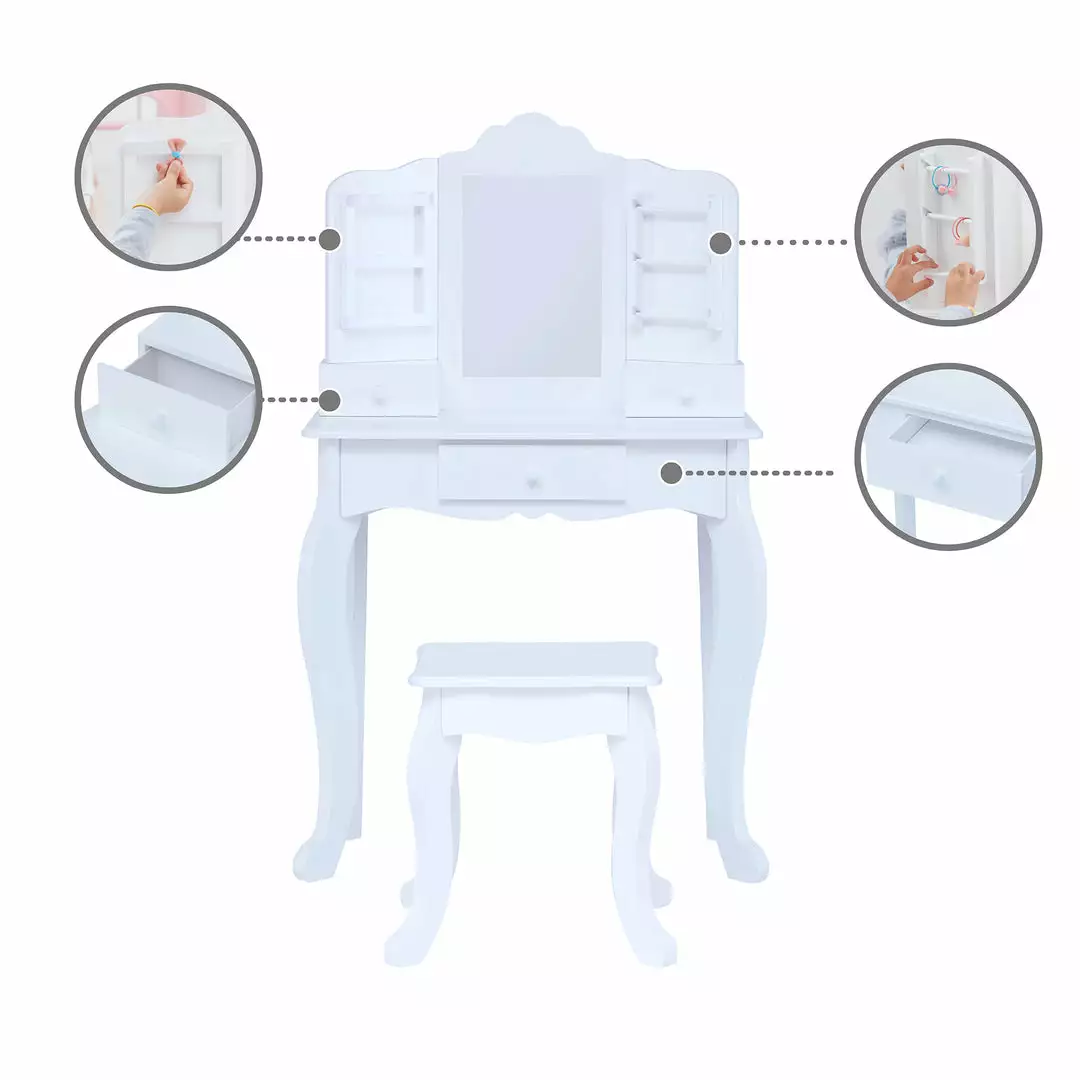 TeamsonUS Fantasy Fields Little Princess Anna Vanity Set With Mirror, Drawers, Jewelry Storage, And Stool, White New 7 TeamsonUS Fantasy Fields Little Princess Anna Vanity Set With Mirror, Drawers, Jewelry Storage, And Stool, White New