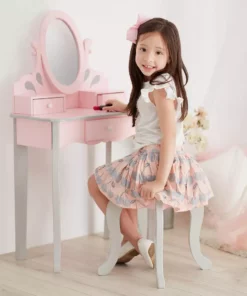 TeamsonUS Teamson Kids Little Princess Rapunzel Vanity Playset, Pink / Gray New