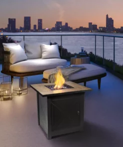 TeamsonUS Teamson Home Outdoor Square 30" Propane Ceramic Gas Fire Pit With Steel Base, Black/Stone