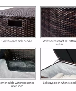 TeamsonUS Teamson Home Outdoor Rattan Wicker 154 Gallon Patio Storage Box With Lining, Brown New