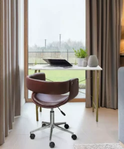 TeamsonUS Teamson Home Modern PU Leather Office Chair With Adjustable Ergonomic Seat, Swivel Base, Brown/Chrome