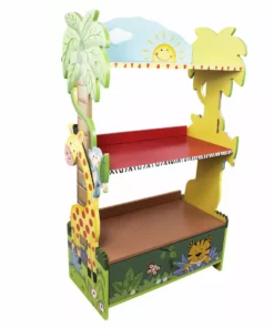 TeamsonUS Fantasy Fields Kids Painted Wooden Sunny Safari Bookshelf With Storage Drawer, Multicolor