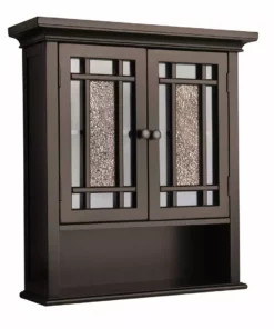 TeamsonUS Teamson Home Windsor Removable Wooden Wall Cabinet With Glass Mosaic Doors, Dark Espresso