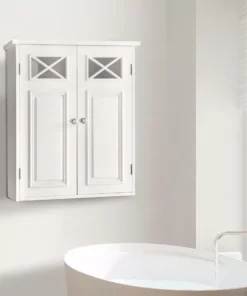 TeamsonUS Teamson Home Dawson Removable Wooden Wall Cabinet With Cross Molding And 2 Doors, White