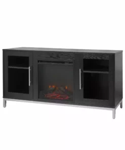 TeamsonUS Teamson Home Lainey 54" TV Console Stand With Electric Fireplace, Black/Silver