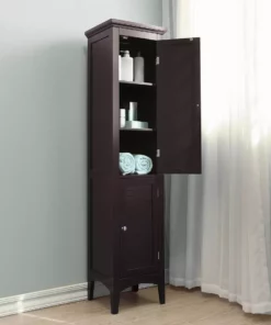 TeamsonUS Teamson Home Glancy Wooden Tall Tower Cabinet With Storage, Dark Brown
