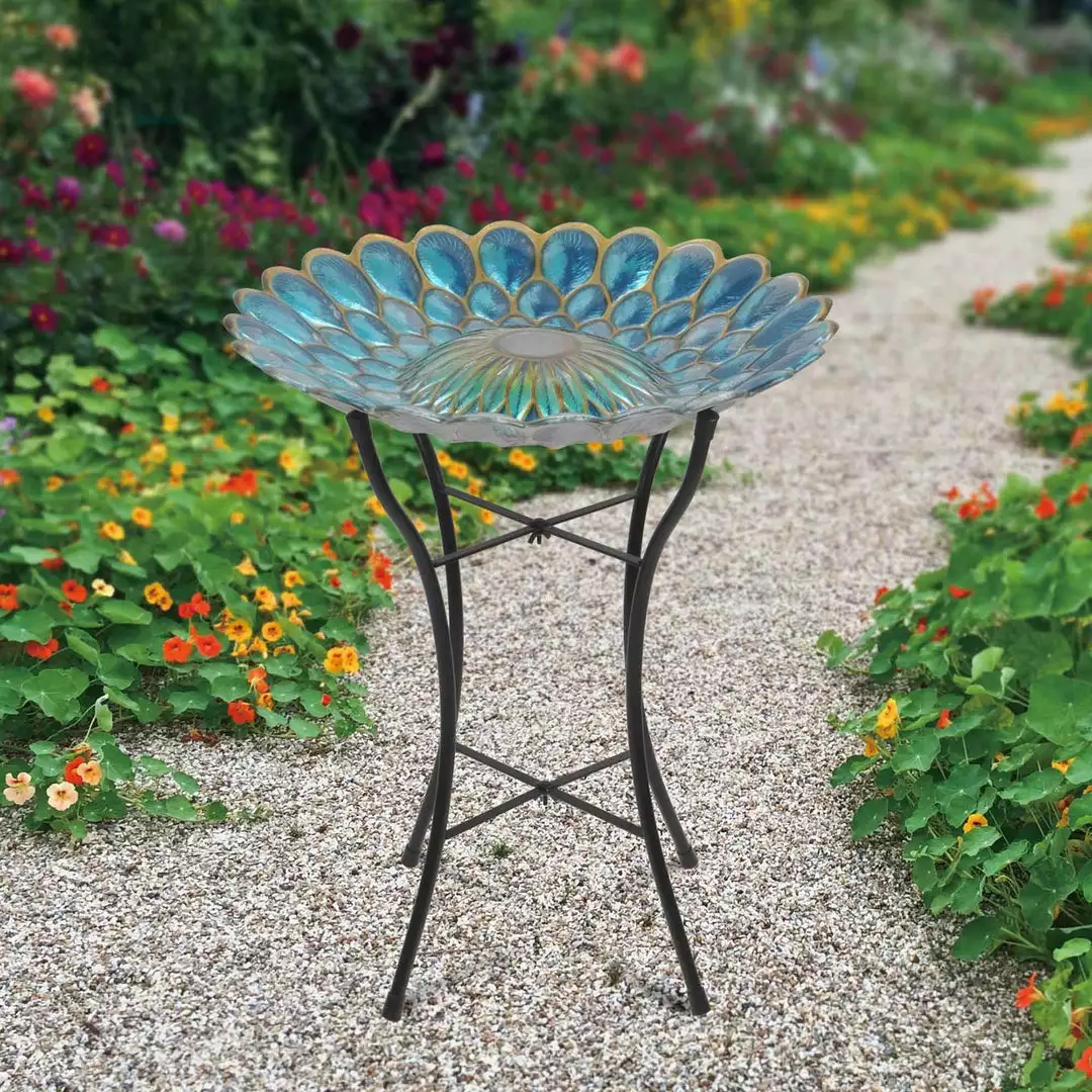 TeamsonUS Teamson Home 18" Solar Fusion Glass Birdbath 4 TeamsonUS Teamson Home 18" Solar Fusion Glass Birdbath