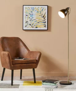 TeamsonUS Teamson Home Quincy Modern Monopod Floor Lamp With Antique Brass Finish, Black