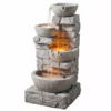 TeamsonUS Teamson Home Stacked Stone Tiered Bowl Waterfall Fountain W/ LED Light, Gray