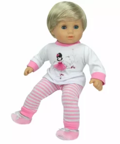 TeamsonUS Sophia's - 15" Doll - Ballerina Print Pj's & Slippers Set - Light Pink