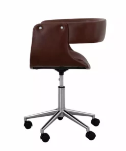 TeamsonUS Teamson Home Modern PU Leather Office Chair With Adjustable Ergonomic Seat, Swivel Base, Brown/Chrome
