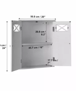 TeamsonUS Teamson Home Dawson Removable Wooden Wall Cabinet With Cross Molding And 2 Doors, White