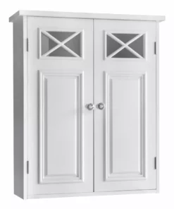 TeamsonUS Teamson Home Dawson Removable Wooden Wall Cabinet With Cross Molding And 2 Doors, White