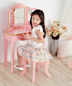 TeamsonUS Fantasy Fields - Fashion Polka Dot Prints Gisele Play Vanity Set - Pink / Gold Kids