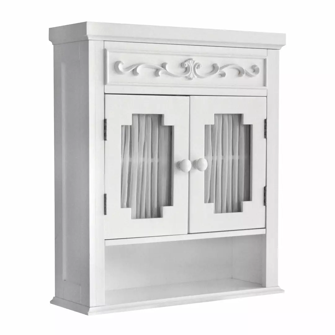 TeamsonUS Teamson Home Lisbon Removable Wooden Wall Cabinet With Drapery-Lined Doors, White 7 TeamsonUS Teamson Home Lisbon Removable Wooden Wall Cabinet With Drapery-Lined Doors, White