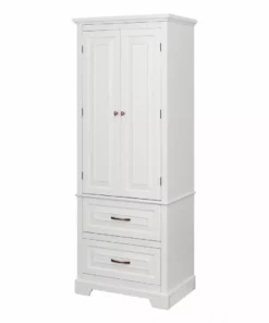 TeamsonUS Teamson Home St. James Wooden Linen Tower Cabinet With 2 Drawers, White